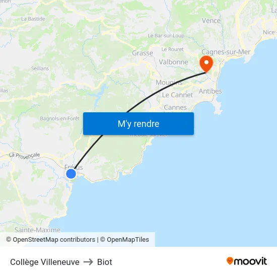 Collège Villeneuve to Biot map