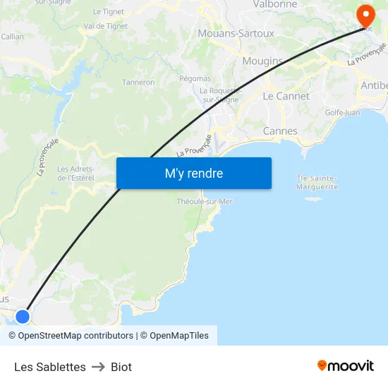 Les Sablettes to Biot map