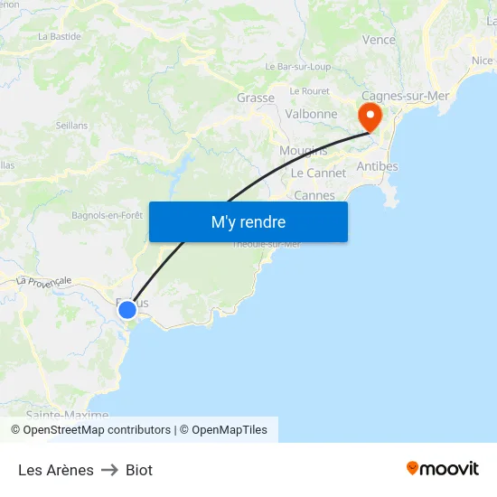 Les Arènes to Biot map