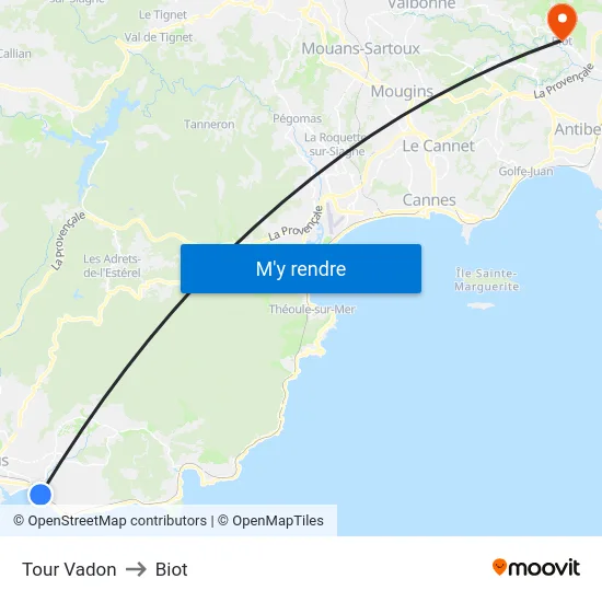 Tour Vadon to Biot map