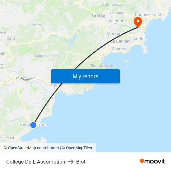 College De L Assomption to Biot map