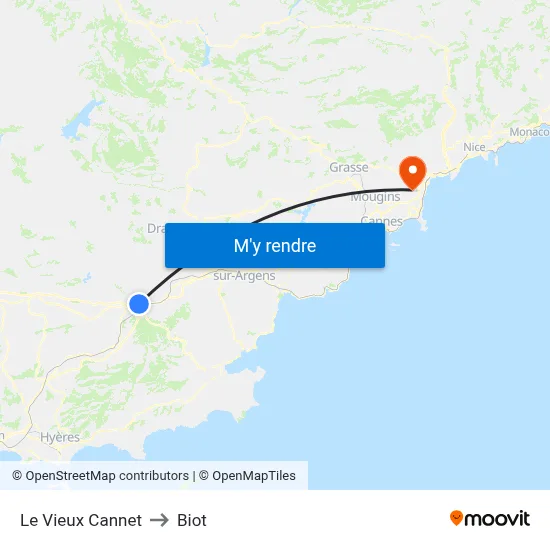 Le Vieux Cannet to Biot map