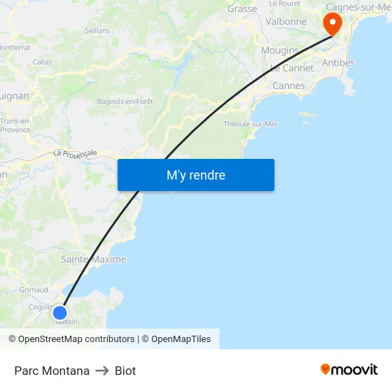 Parc Montana to Biot map
