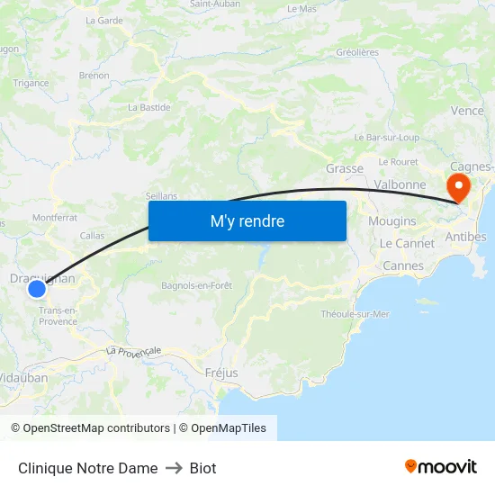 Clinique Notre Dame to Biot map