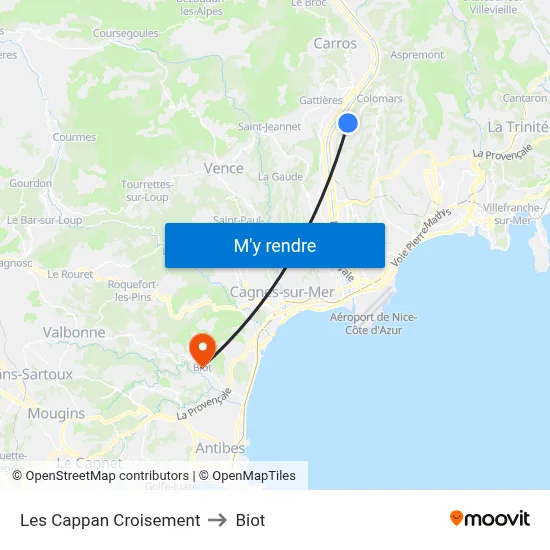 Les Cappan Croisement to Biot map