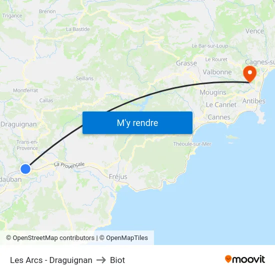 Les Arcs - Draguignan to Biot map
