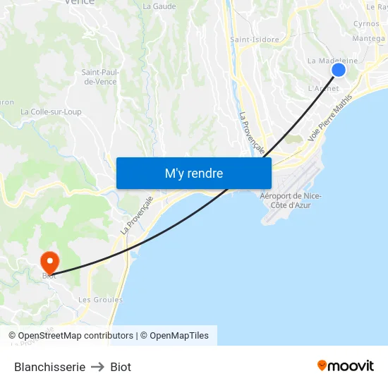 Blanchisserie to Biot map