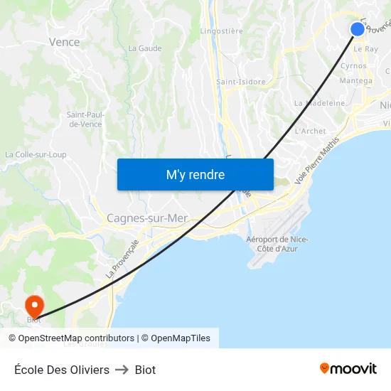 École Des Oliviers to Biot map