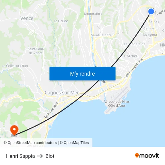 Henri Sappia to Biot map