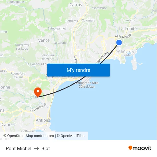 Pont Michel to Biot map