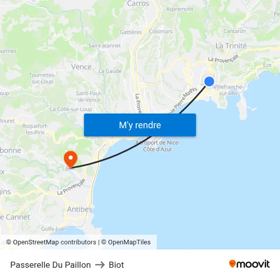 Passerelle Du Paillon to Biot map