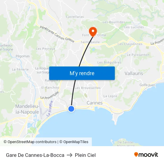 Gare De Cannes-La-Bocca to Plein Ciel map