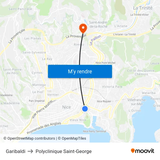 Garibaldi to Polyclinique Saint-George map