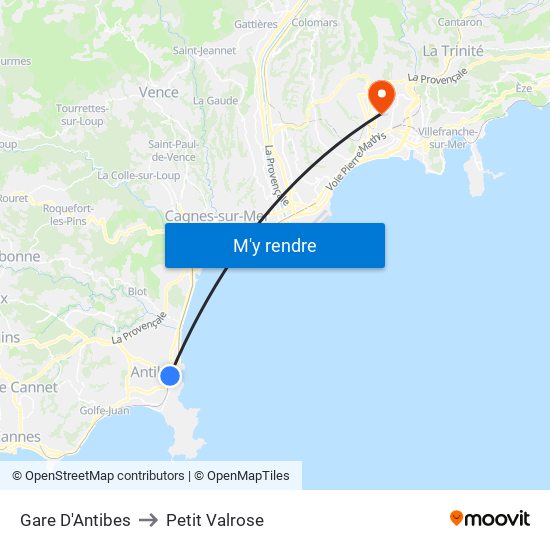 Gare D'Antibes to Petit Valrose map