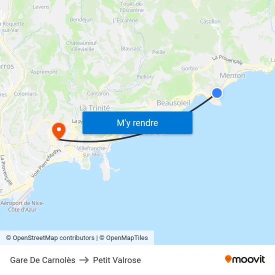 Gare De Carnolès to Petit Valrose map
