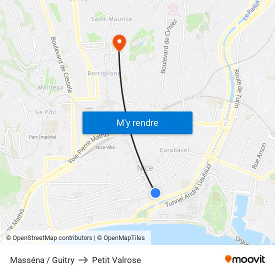 Masséna / Guitry to Petit Valrose map
