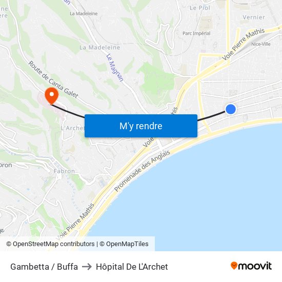 Gambetta / Buffa to Hôpital De L'Archet map