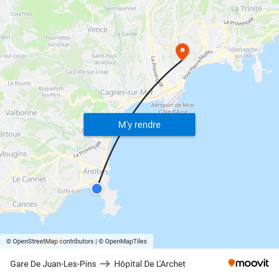 Gare De Juan-Les-Pins to Hôpital De L'Archet map