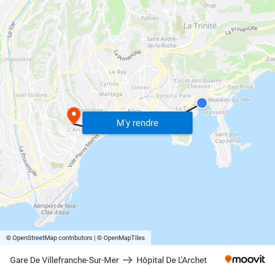 Gare De Villefranche-Sur-Mer to Hôpital De L'Archet map