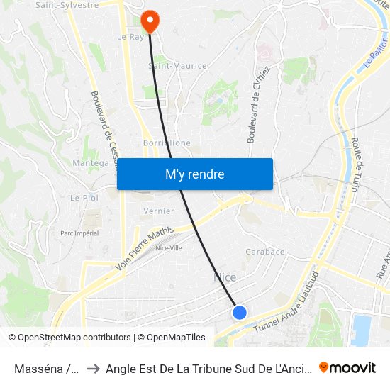 Masséna / Guitry to Angle Est De La Tribune Sud De L'Ancien Stade Du Ray map