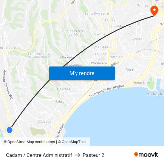 Cadam / Centre Administratif to Pasteur 2 map