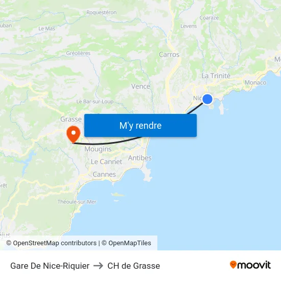 Gare De Nice-Riquier to CH de Grasse map