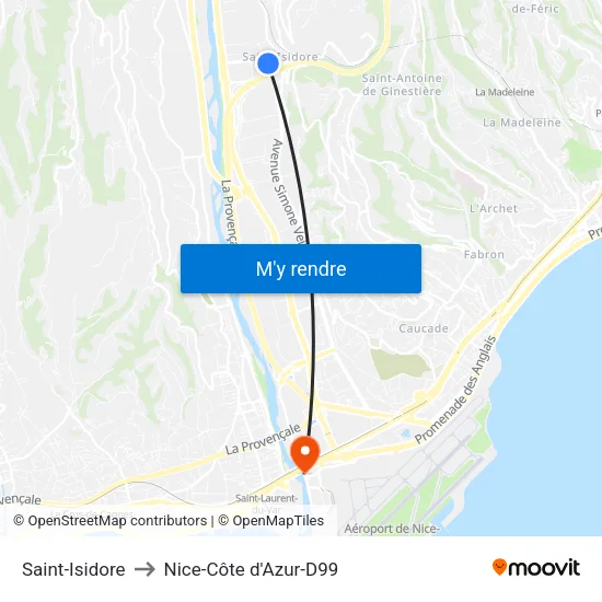 Saint-Isidore to Nice-Côte d'Azur-D99 map