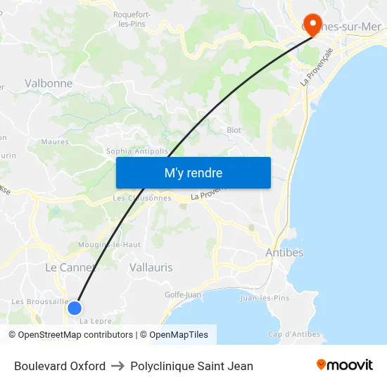 Boulevard Oxford to Polyclinique Saint Jean map