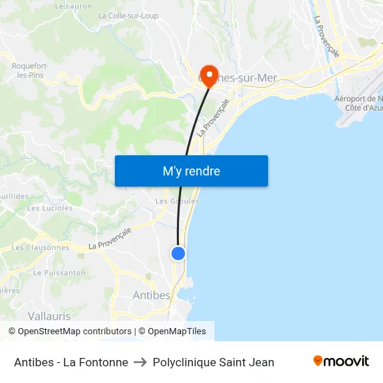 Antibes - La Fontonne to Polyclinique Saint Jean map