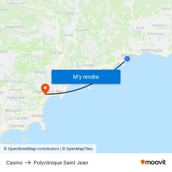 Casino to Polyclinique Saint Jean map