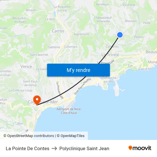 La Pointe De Contes to Polyclinique Saint Jean map