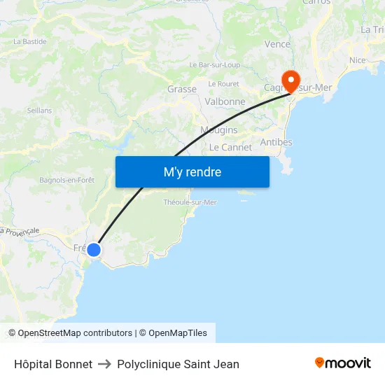 Hôpital Bonnet to Polyclinique Saint Jean map