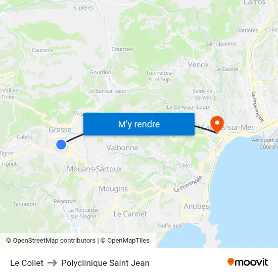 Le Collet to Polyclinique Saint Jean map