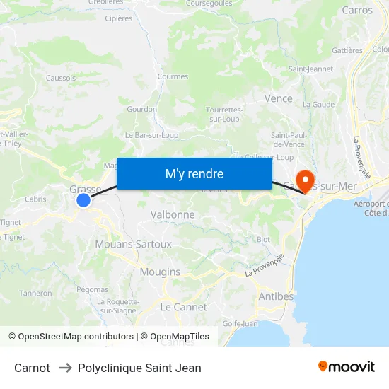 Carnot to Polyclinique Saint Jean map