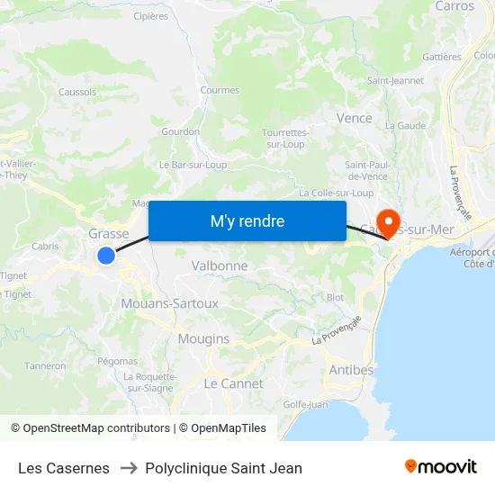 Les Casernes to Polyclinique Saint Jean map