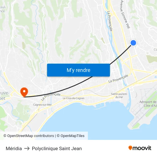 Méridia to Polyclinique Saint Jean map