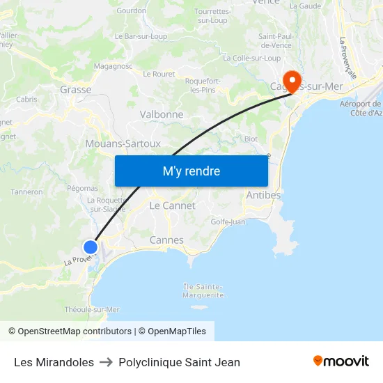 Les Mirandoles to Polyclinique Saint Jean map
