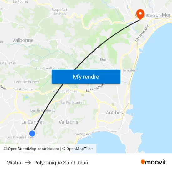 Mistral to Polyclinique Saint Jean map
