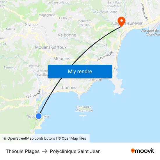 Théoule Plages to Polyclinique Saint Jean map