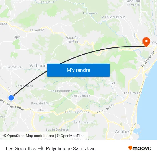 Les Gourettes to Polyclinique Saint Jean map