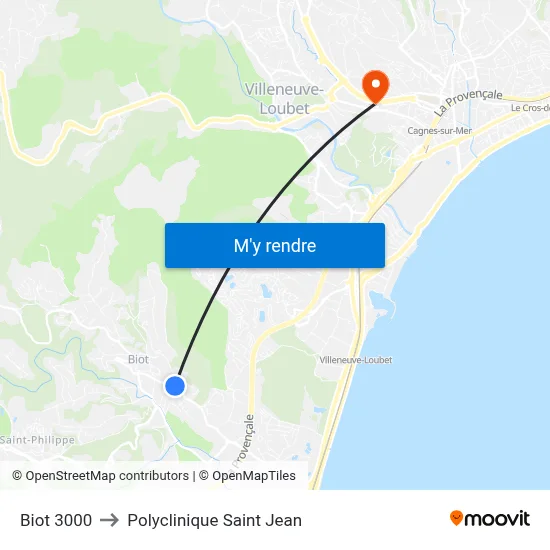 Biot 3000 to Polyclinique Saint Jean map