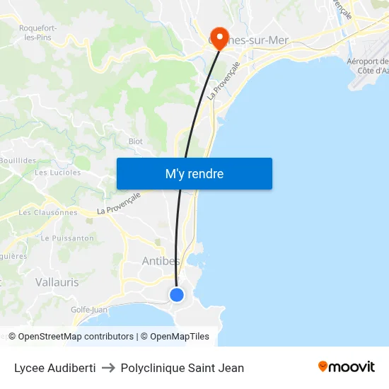 Lycee Audiberti to Polyclinique Saint Jean map
