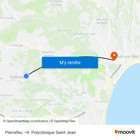 Pierrefeu to Polyclinique Saint Jean map