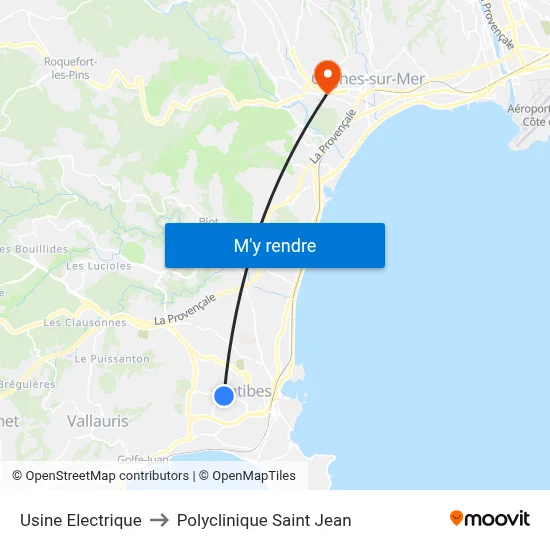 Usine Electrique to Polyclinique Saint Jean map