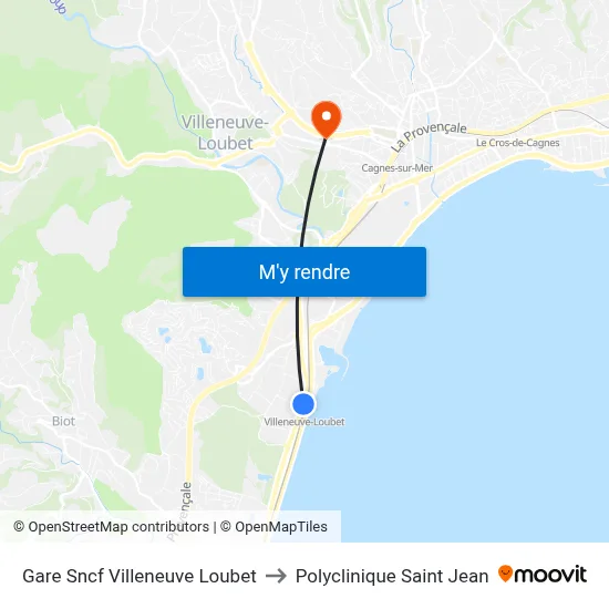 Gare Sncf Villeneuve Loubet to Polyclinique Saint Jean map