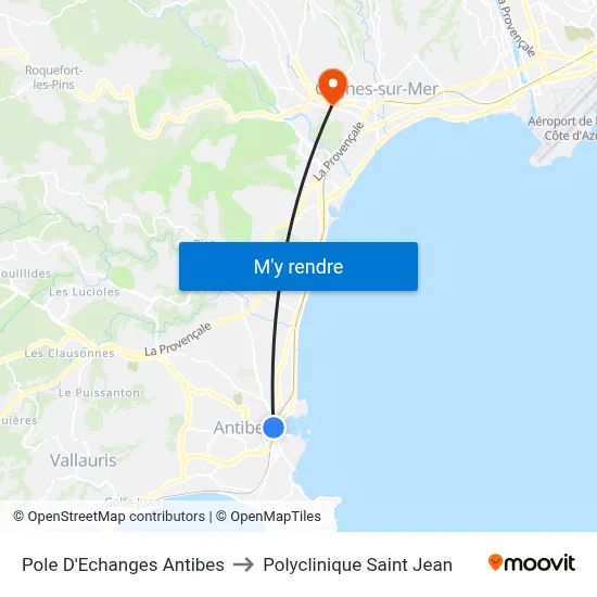 Pole D'Echanges Antibes to Polyclinique Saint Jean map