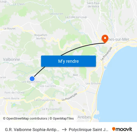 G.R. Valbonne Sophia-Antipolis to Polyclinique Saint Jean map