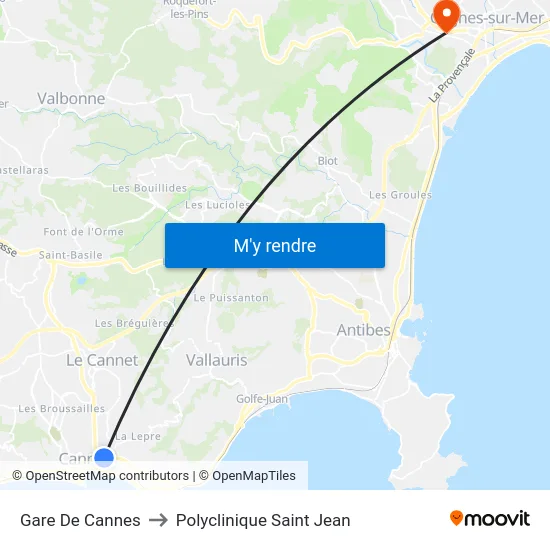 Gare De Cannes to Polyclinique Saint Jean map