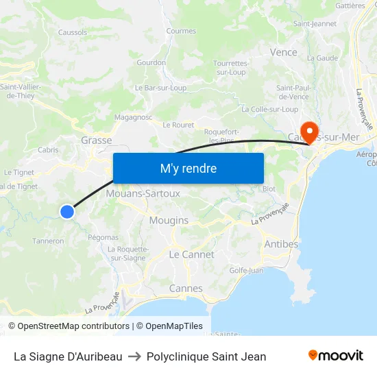 La Siagne D'Auribeau to Polyclinique Saint Jean map