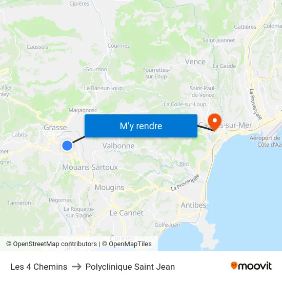 Les 4 Chemins to Polyclinique Saint Jean map